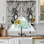 Funny Farm Animals Swag Valances for Windows, Vintage Barn Grey Sunflowers Rod Pocket Kitchen Curtains Valance, Small Window Curtains Swag for Cafe Bathroom Living Room, 2 Panels, 36x36 inch