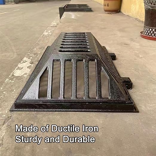 Manhole Cover and Frame Ductile Iron, Heavy Duty Drain Grate, One-Piece Design, Reinforced Drainage Covers for Yard, Garden, Construction Sites(60 * 40 * 15 cm/24 * 16 * 6 in)