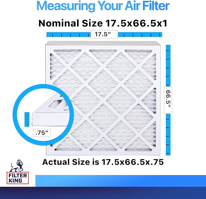 Filter King 17.5x66.5x1 Air Filter | 4-PACK | MERV 8 HVAC Pleated A/C Furnace Filters | MADE IN USA | Actual Size: 17.5 x 66.5 x .75"
