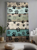 Sheer Curtains 108 Inches Long, Sage Green Brown Paw Prints Semi Sheer Curtains Light Filtering Window Treatment, Vintage Farmhouse Wooden Grain Privacy Voile Drapes for Living Room 52x108 Inch