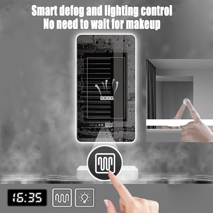 Bathroom Mirror with LED Lights, Backlit Illuminated Bathroom Mirror Wall Mounted Multifunction Vanity Mirror with 3 LED Light Color Dimmable and Demister Pad,(A,H70*W90CM/H27.5*W35.4IN)