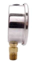 2-1/2" Oil Filled Pressure Gauge - Stainless Steel Case, Brass, 1/4" NPT, Lower Mount Connection, 0-500PSI