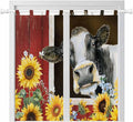 Cows Sunflowers Bathroom Curtains 63 Inch Length, Window Curtains Tab Top, Rustic Farms Barns Flowers Bees Animals Light Filtering Window Treatments Drapes 52"x63" 2 Panel