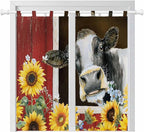 Cows Sunflowers Bedroom Curtains 72 Inch Length, Window Curtains Tab Top, Rustic Farms Barns Flowers Bees Animals Light Filtering Window Treatments Drapes 52"x72" 2 Panel
