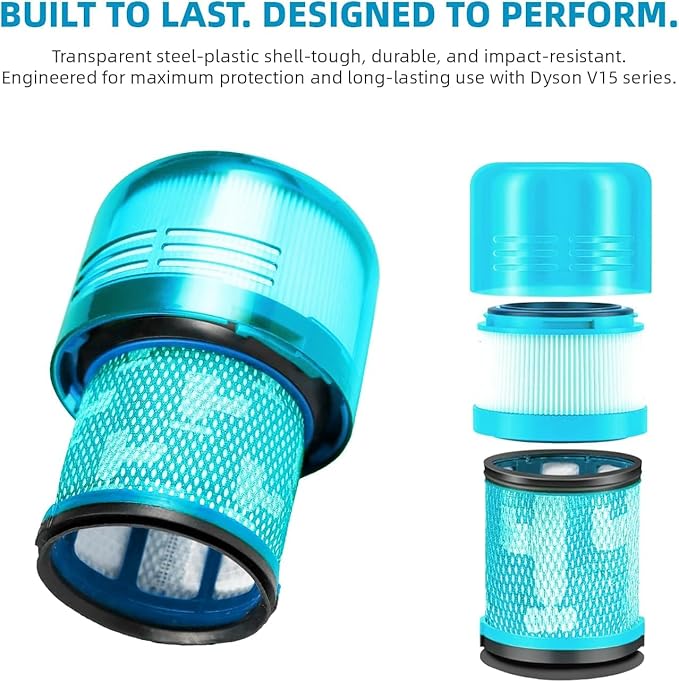 Dyson V15 Filter, 2-Pack Premium True HEPA Replacement Filters Compatible with Dyson V15, V11 Animal, V11 Completed/Absolute, V15 Absolute/Submarine, V11 Filter with Trigger Clamp, Part no. 970013-02