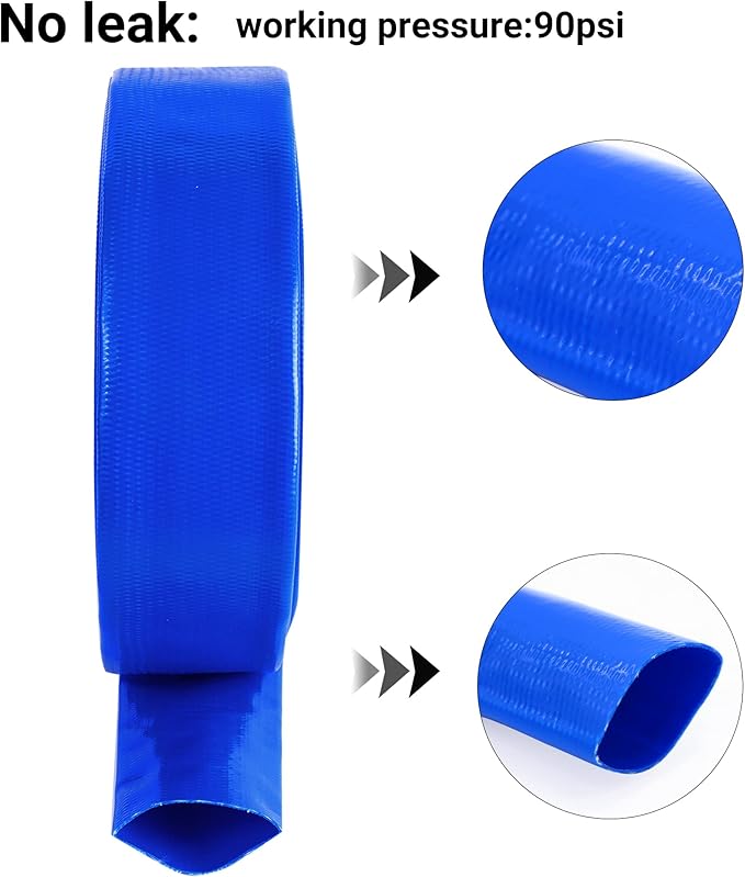 2" x 25 FT Pool Backwash Hose Blue Heavy Duty Reinforced PVC Lay Flat Water Discharge Hose for Swimming Pool Filter Pump,with 2 Clamp