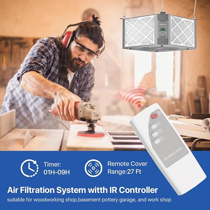 ABESTORM 360 Degree Intake Air Filtration System for Woodworking, 1350 CFM Hanging Dust Collector, Air Filter for Shop Garage WorkShop, DecDust 1350