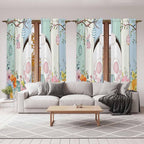 Easter Window Curtains 72 Inch Long 2 Panel Set,Rod Pocket Long Curtains & Drapes,Spring Watercolor Bunny Eggs Wood Grain Teal Blue Light Filtering Window Treatment for Bedroom Living Room 52"W x 72"L