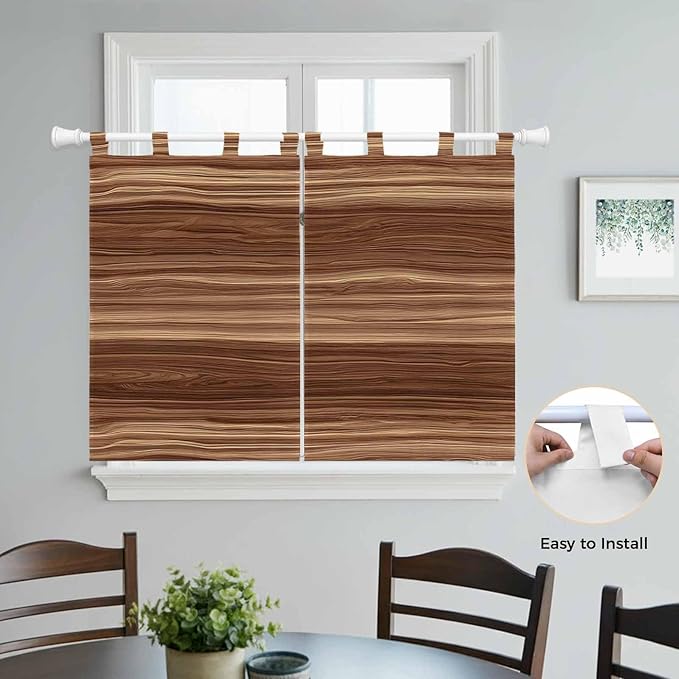 Brown Western Bedroom Curtains 63 Inch Length, Window Curtains Tab Top, Vintage Farmhouse Wood Barn Door Light Filtering Window Treatments Drapes 42"x63" 2 Panel