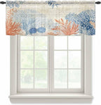Ocean Corals Sheer Valance Curtains, Summer Beach Coral Sea Stars Retro Texture Light Filtering Kitchen Valances Rod Pocket Voile Curtain Window Treatment for Bedroom/Living Room/Basement 60Wx18L