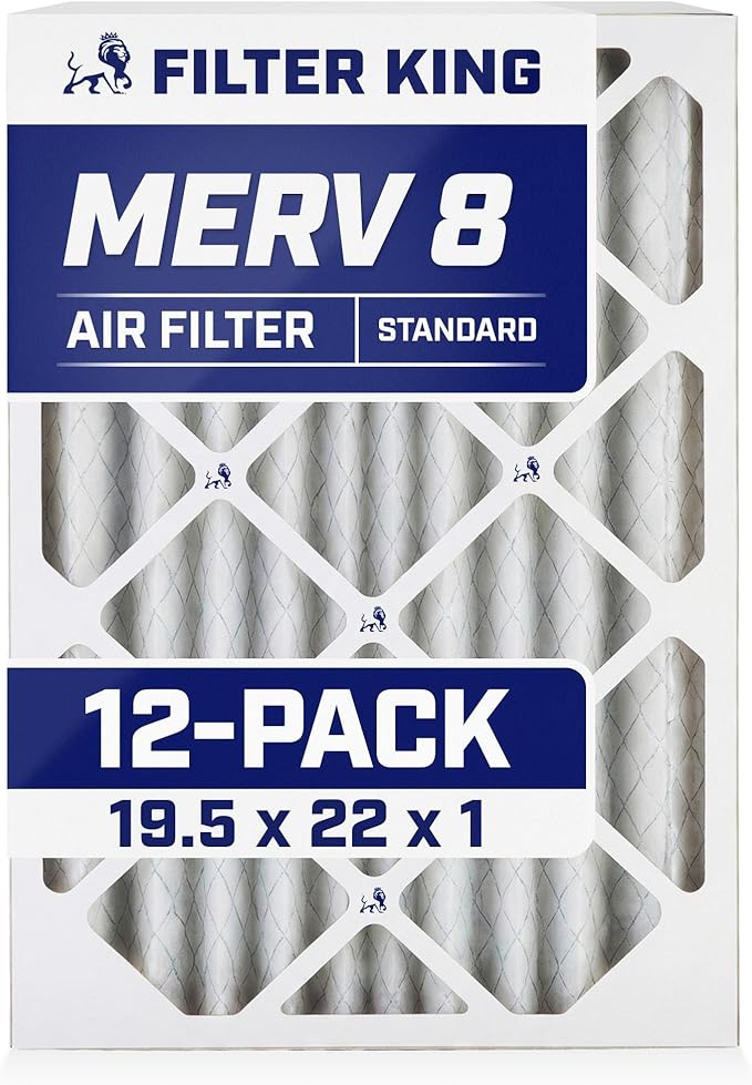Filter King 19.5x22x1 Air Filter | 12-PACK | MERV 8 HVAC Pleated A/C Furnace Filters | MADE IN USA | Actual Size: 19.5 x 22 x .75"
