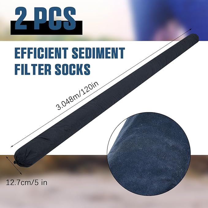 2 Pcs Sediment Filter Erosion Control Blanket Silt Fence Sock with Stuffers Drain Stormwater Sediment Filter for Erosion Control and Storm Drain Protection (Black)