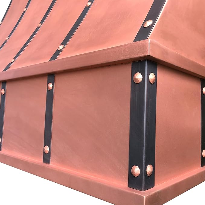 CT Copper Tailor Sloped Copper Vent Hood Wall Mount,48'' W,42''H, 1150 CFM Exhaust Fan,Stainless Steel Vent,LED Light,Dishwasher-Safe Baffle Filters,VH8TR1