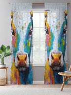 Sheer Curtains 108 Inches Long, Funny Colorful Cow Semi Sheer Curtains Light Filtering Window Treatment, Retro Rustic Oil Painting Wood Grain Privacy Voile Drapes for Living Room Bedroom 52x108 Inch