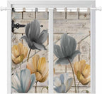 Spring Tulips Flower Bathroom Curtains 63 Inch Length, Window Curtains Tab Top, Vintage Floral Barn Doors Rustic Beige Light Filtering Window Treatments Drapes 52"x63" 2 Panel