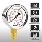 0-200 Psi 2-Inch Waterproof Pressure Gauge, Liquid-Filled, 1/4" NPT Lower Mount, Stainless Steel, Pressure Gauge for Water Pumps, Oil Systems, Pneumatic Air, and Pool Sand Filters