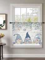 Sheer Curtains 54 Inch Length, Coastal Eucalyptus Leaf Semi Sheer Curtains Light Filtering Window Treatment, Ocean Blue Gnomes Starfish Wood Grain Privacy Voile Drapes for Living Room 52x54 Inch