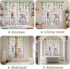Spring Kitchen Curtains, Bicycles Leaves Butterfly Flowers Pink Buffalo Plaid Light Filtering Window Curtain Panels, 2Pcs Rod Pocket Window Treatments Set for Living Room Bathroom Bedroom 42x63 Inches