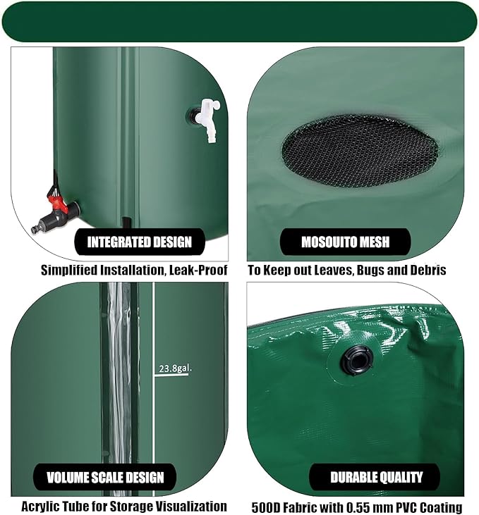 THUNDERBAY 100 Gallon Collapsible Rain Barrel, Portable Rain Barrels to Collect Rainwater from Gutter, Rainwater Collection System, Water Storage Tank Catcher Container with Filter Spigot