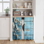 Farmhouse Wooden Grain Kitchen Curtains, Vintage Shabby Chic Flower Blue Light Filtering Window Curtain Panels, 2Pcs Rod Pocket Window Treatments Set for Study Room Bathroom Bedroom 52x54 Inches