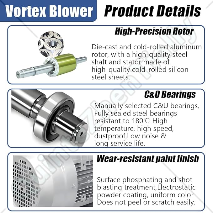 Vortex Ring Regenerative Blower,Single Phase High-Pressure Industrial Vacuum Pump,Electric Air Pump,for Industrial Applications,Construction Sites,Fish Pond Aeration 180W/0.24HP