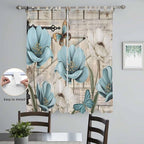 Teal Blue Tulips Living Room Curtains 84 Inch Length, Window Curtains Tab Top, Spring Floral Barn Doors Vintage Wood Beige Light Filtering Window Treatments Drapes 52"x84" 2 Panel