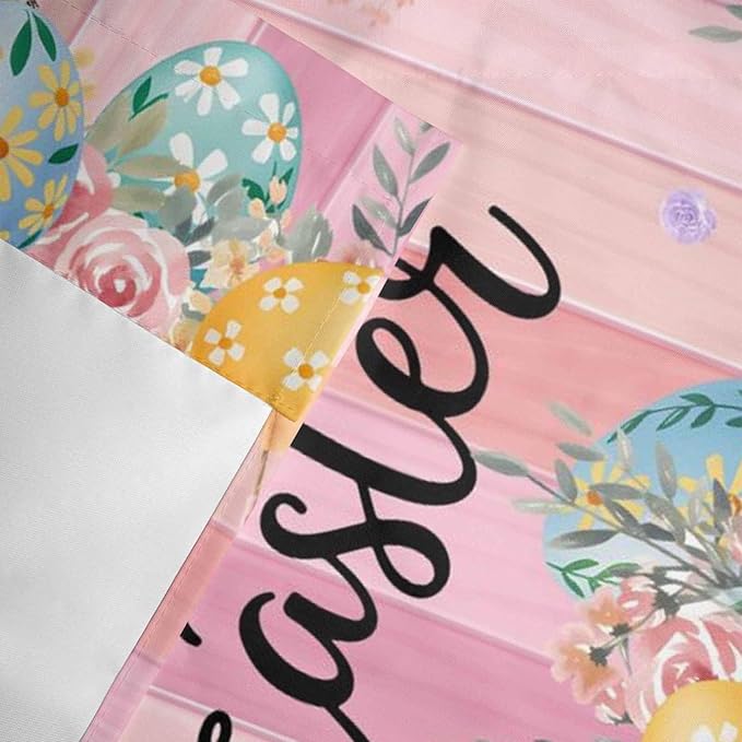 Easter Curtain Valances for Windows, Kitchen Valance Window Treatment, Spring Rabbit Eggs Flowers Flags Leaves Wood Grain Light Filtering Block Curtains for Bathroom/Bedroom/Living Room 54'' x 18''