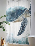 Sheer Curtains 84 Inches Long, Sea Turtle Teal Blue Semi Sheer Curtains Light Filtering Window Treatment, Summer Coastal Ocean Wood Grain Privacy Voile Drapes for Living Room Bedroom 52x84 Inch