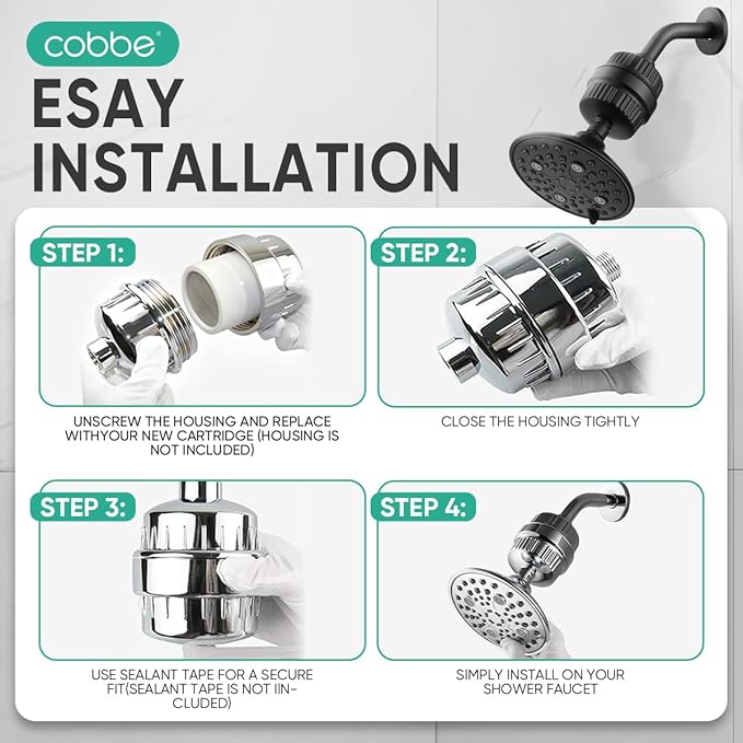 Cobbe 20 Stage Shower Head Filter with KDF-55 for Hard Water, High Output Water Filter with 2 Replaceable Cartridges - Removing Chlorine and Harmful Substance, Matte Black