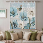 Spring Floral Living Room Curtains 84 Inch Length, Window Curtains Tab Top, Vintage Tulips Flower Butterfly Retro Wood Blue Light Filtering Window Treatments Drapes 42"x84" 2 Panel