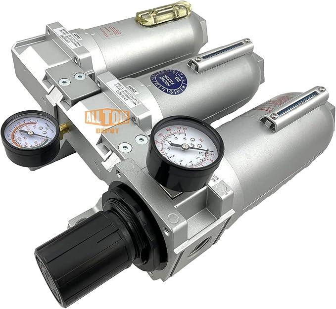 3/4" NPT SUPER DUTY Industrial Grade Filter Regulator Coalescing Desiccant Dryer System For Compressed Air Lines, Metal Bowls, Great For Paint Spray And Plasma Cutter (MANUAL DRAIN)