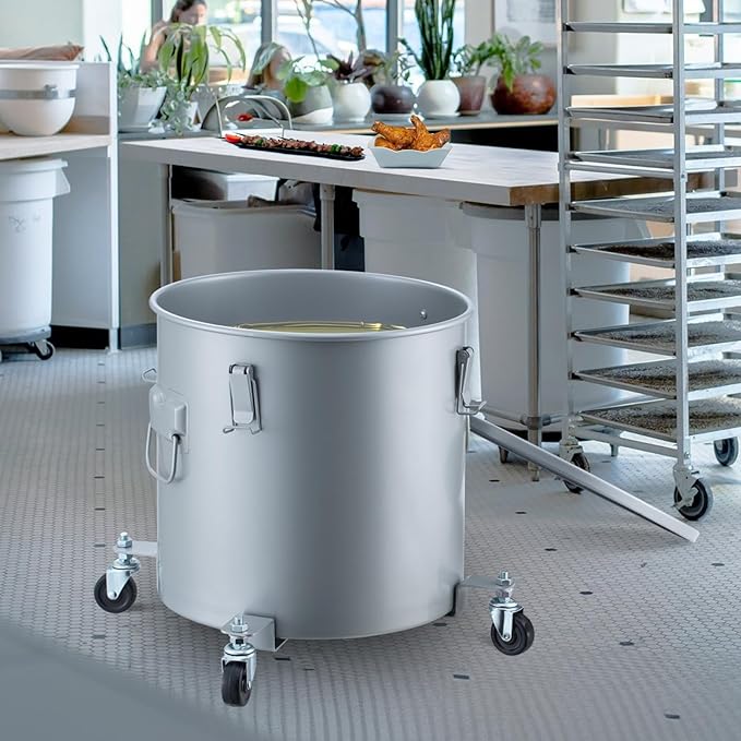 VEVOR 10 Gallon Fryer Grease Bucket, Oil Disposal Bucket Caddy on Wheels, Rust-proof Coated Carbon Steel Fryer Oil Transport Container with Filter Bag, Lid & Lock Clips for Cooking Oil Filtering