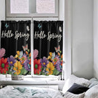 Spring Flowers Kitchen Curtains 54 Inches length, Watercolor Country Colorful Floral Black Window Treatment Curtain Drapes, Thermal Insulated Drapes for Basement Hotel RV, 42"x54", 2 Panels