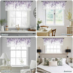 Eucalyptus Leaves Sheer Valance Curtains, Purple Leaves Idyllic Winds Farmhouses Light Filtering Kitchen Valances Rod Pocket Voile Curtain Window Treatment for Bedroom/Living Room/Basement 42Wx18L