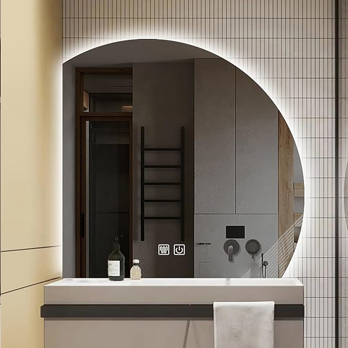 Bathroom Wall Mounted Mirror, LED Illuminated Vanity Mirror with Demister Pad, Mirror for Wall Decor Mirror with Anti-Fog, Dimmable Light Function, Touch Switch (Color : Left Cut, Size : 23.6