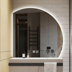 Bathroom Wall Mounted Mirror, LED Illuminated Vanity Mirror with Demister Pad, Mirror for Wall Decor Mirror with Anti-Fog, Dimmable Light Function, Touch Switch (Color : Left Cut, Size : 35.4