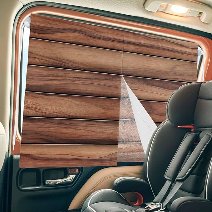 Western Barn Door Magnetic Double Layer Car Window Shades,Side Window Curtains for Blackout/Breathable Mesh View,Country Farmhouses Wooden Grain Brown Heat Protection Privacy Sun Shades 26x20in 2pcs