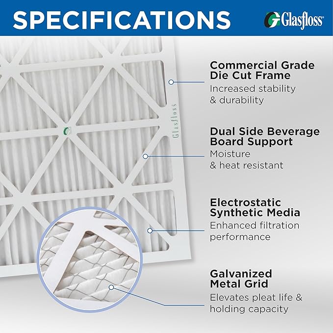 Glasfloss ZL 18x30x1 MERV 10 (FPR 5-6) AC Furnace Air Filters. (Box of 6). Actual Size: 17-5/8 x 29-5/8 x 7/8