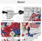 Independence Day Kitchen Curtains 54 Inch Long 2 Panel Set, Rod Pocket Window Curtains Panels, 4 of July Rose Wooden Grain Vintage Light Filtering Drapery Draperies for Bathroom Bedroom 52"W x 54"L