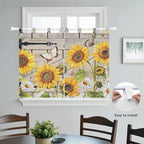 Farm Flowers Kitchen Curtains 45 Inch Length, Short Cafe Window Curtains Tab Top, Retro Sunflowers Barn Doors Butterfly Wood Board Light Filtering Window Treatments Tier Drapes 27.5"x45" 2 Panel