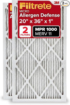 Filtrete 20x36x1 AC Furnace Air Filter, MERV 11, MPR 1000, Micro Allergen Defense, 3-Month Pleated 1-Inch Electrostatic Air Cleaning Filter, 2 Pack (Actual Size 19.81x 35.81x0.81 in)
