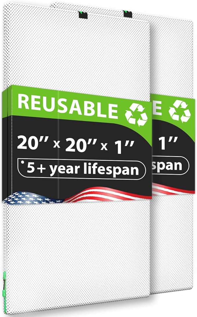 REair 20x20x1 Air filter Pro Kit, Washable and Reusable Air Filter 20x20x1 for AC HVAC Furnace, MERV 8 Air Filters Machine Washable & Dryer Friendly, AC Furnace Air Filter, Include 2 Filters&1 Frame