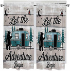 Farmhouse Bear Camper Van Tree Window Valance Curtains, Vintage Wood Grain Light Filtering Kitchen Valance with 3-inch Rod Pocket for Living Room Bathroom Bedroom,2 Panel,42x63In