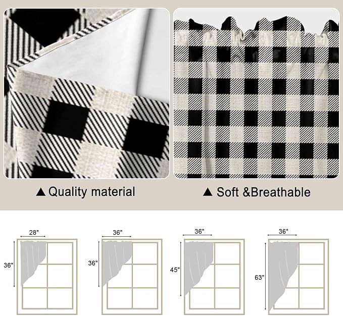 Swag Curtain Valances for Kitchen Windows,Farm Wooden House Black Buffalo Plaid Short Rod Pocket Window Valance,Western Star Swag Topper for Bedroom Living Room,2 Panels 36x36in