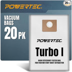 POWERTEC Turbo I, 9-20-27 Fleece Filter Bags 20PK, for Fein Dustex 25 L Wet/Dry Dust Extractor, for Fein 31345061010 Shop Vacuum Replacement Bags, Filter Bags, Dust Bags (75041-P4)