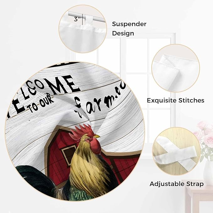 Farmhouse Rooster Living Room Curtains 84 Inch Length, Window Curtains Tab Top, Rustic Red Barn Windmill Sunflowers Light Filtering Window Treatments Drapes 42"x84" 2 Panel