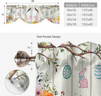 Easter Tie Up Valance Curtains for Windows, Kitchen Curtains Window Shades, Spring Farmhouse Watercolor Bunny Eggs Wood Grain Light Filtering Roman Curtain Valances for Bedroom/Bathroom/Cafe 54"x18"