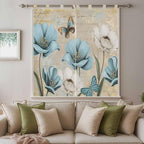 Spring Flowers Bathroom Curtains 63 Inch Length, Window Curtains Tab Top, Vintage Rustic Tulips Floral Butterfly Khaki Light Filtering Window Treatments Drapes 52"x63" 2 Panel