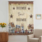 Farm Sheer Curtains 72 Inch Length American Country Barn Star Vintage Berry Brown Chiffon Curtain for Bedroom Living Room Light Filtering Rod Pocket Window Treatments Voile Curtains Drapes for Dining