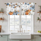 Navy Blue Pumpkin Fall Kitchen Tier Curtains 24 Inch Long 2 Panel Set,Rod Pocket Cafe Small Window Curtains Over Sink,Thanksgiving Maple Leaves Branches Short Drapes for Bathroom Cabinet 27.5"W x 24"L